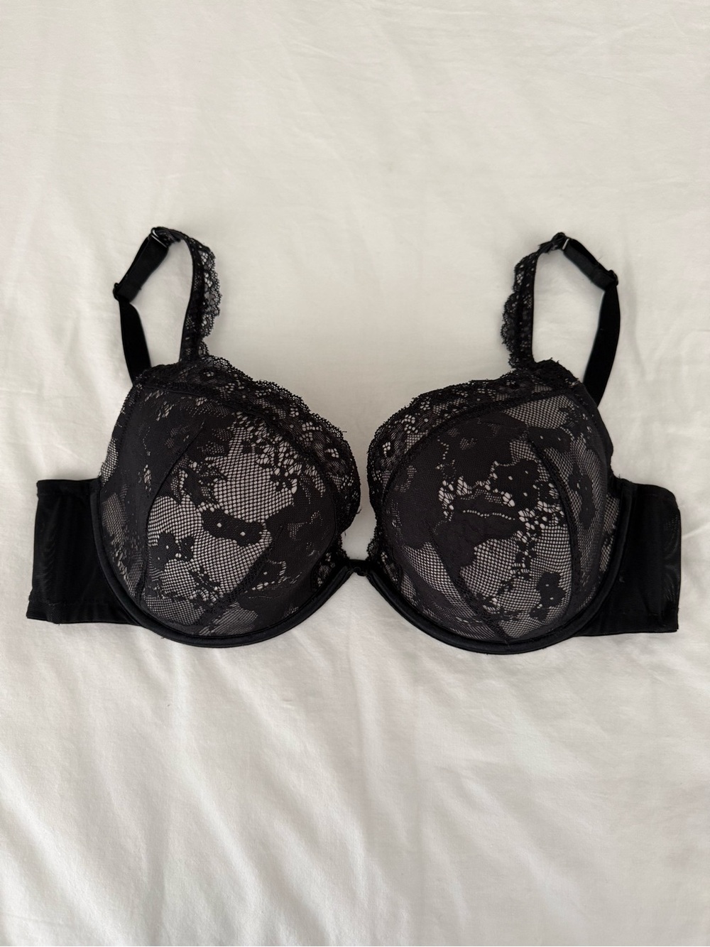 Cacique Black Lace Plunge Underwire Bra 38DD